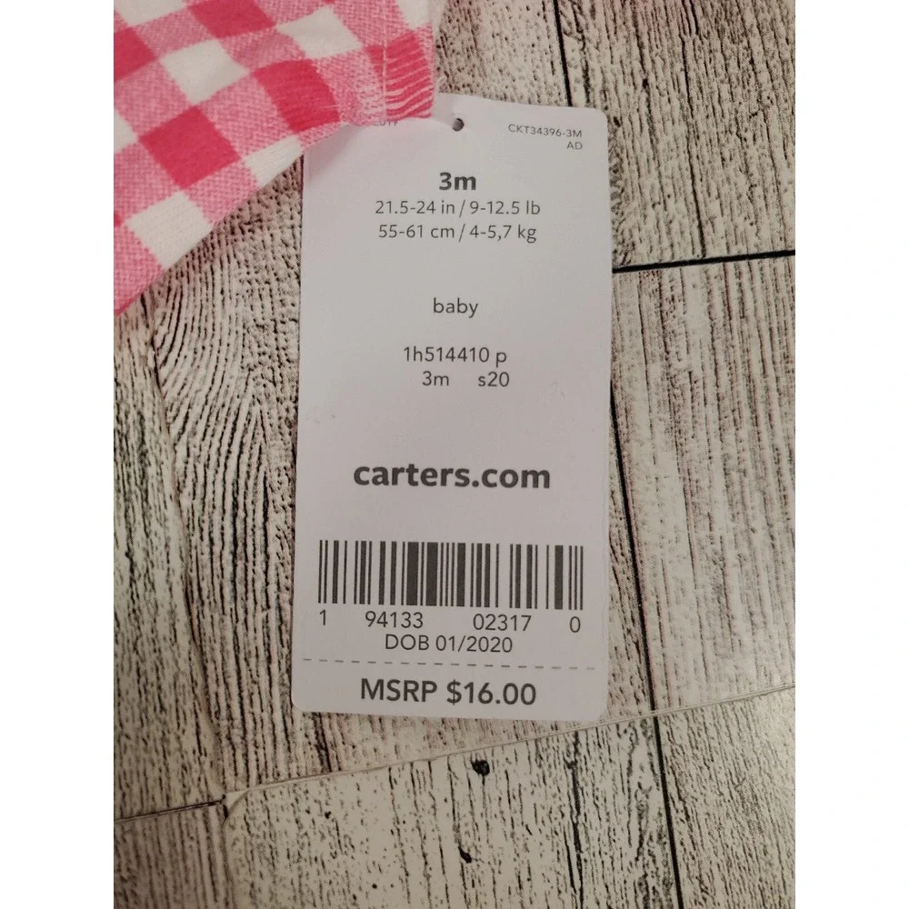 Carters Romper Girls 3 months Butterfly Frogs Chambray Pink Gingham NEW